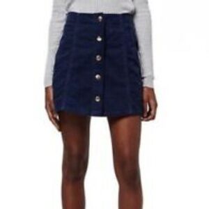 Topshop  Corduroy Navy Blue A-Line Snap Closure Mini Skirt P1001
